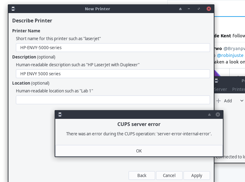 server failure hp printer