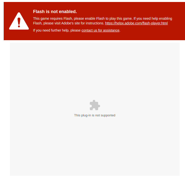 Adobe flash player is no longer supported