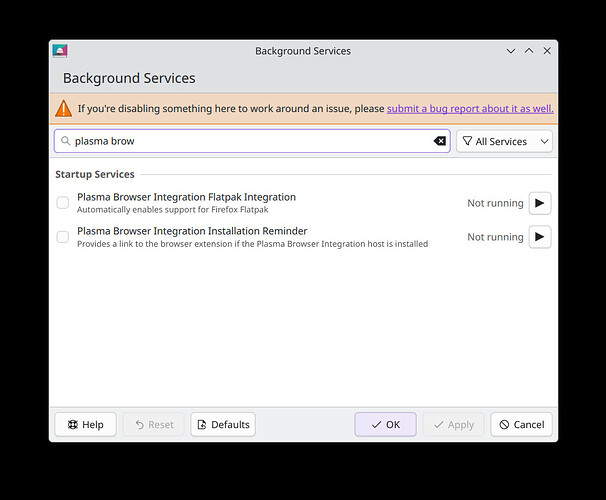 Background Services - Plasma Browser Integration Flatpak Integration