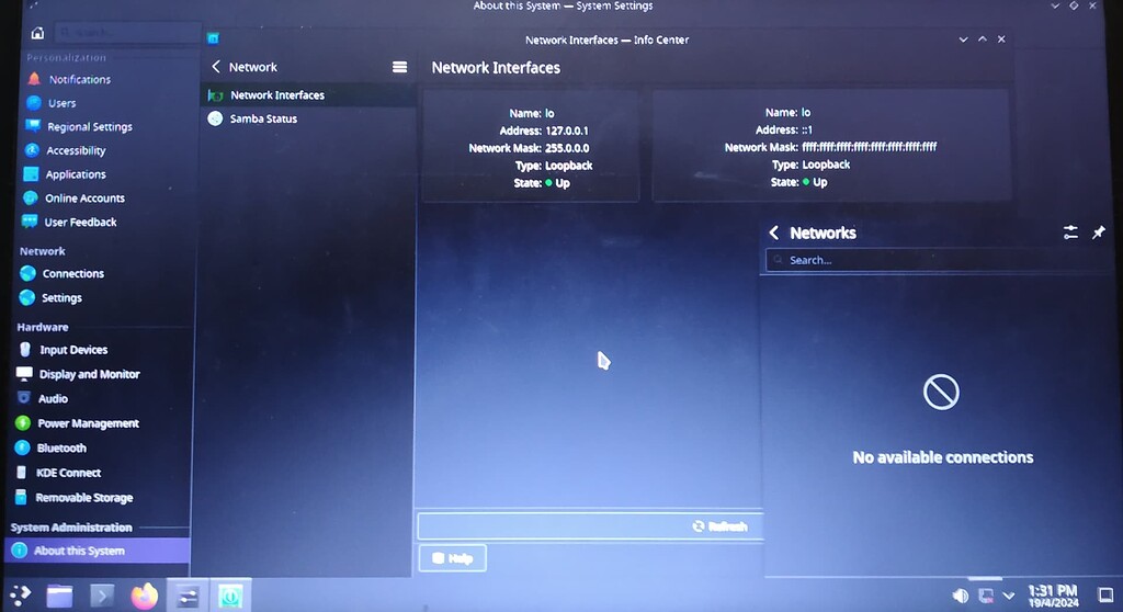 My Dell Laptop network adapters not recognized Kernel, boot, graphics