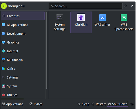 KDE start menu