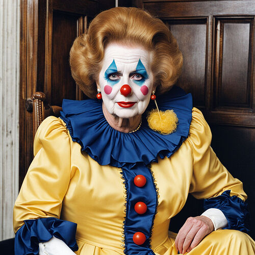margaret-thatcher-in-a-clown-costume-and-full-makeup