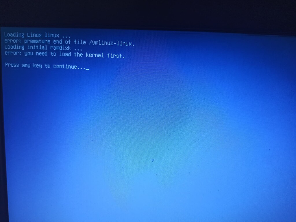 premature end of file vmlinuz