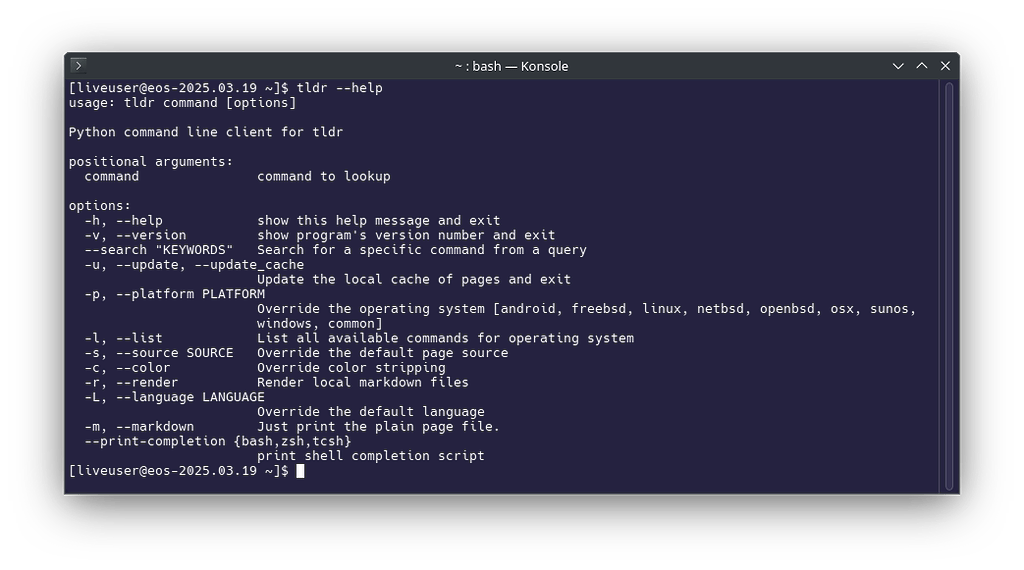 New to the Linux command line? Try `man` and `tldr`! - Newbie - EndeavourOS