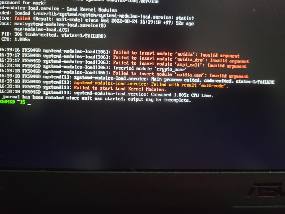 Failed to start Load Kernel Modules on boot after system update (nvidia ...