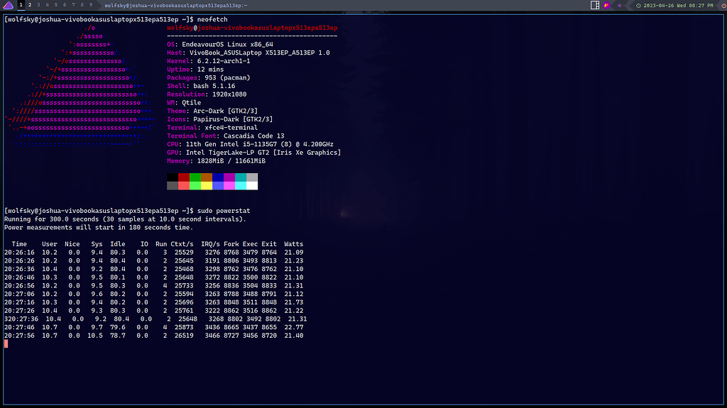 High power comsuption in Qtile All WMs EndeavourOS