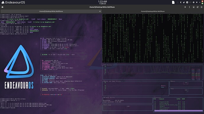 ghostty-fastfetch-cmatrix-gtop-X