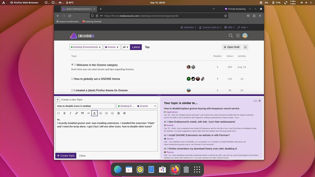 How to disable icons in taskbar? Gnome EndeavourOS