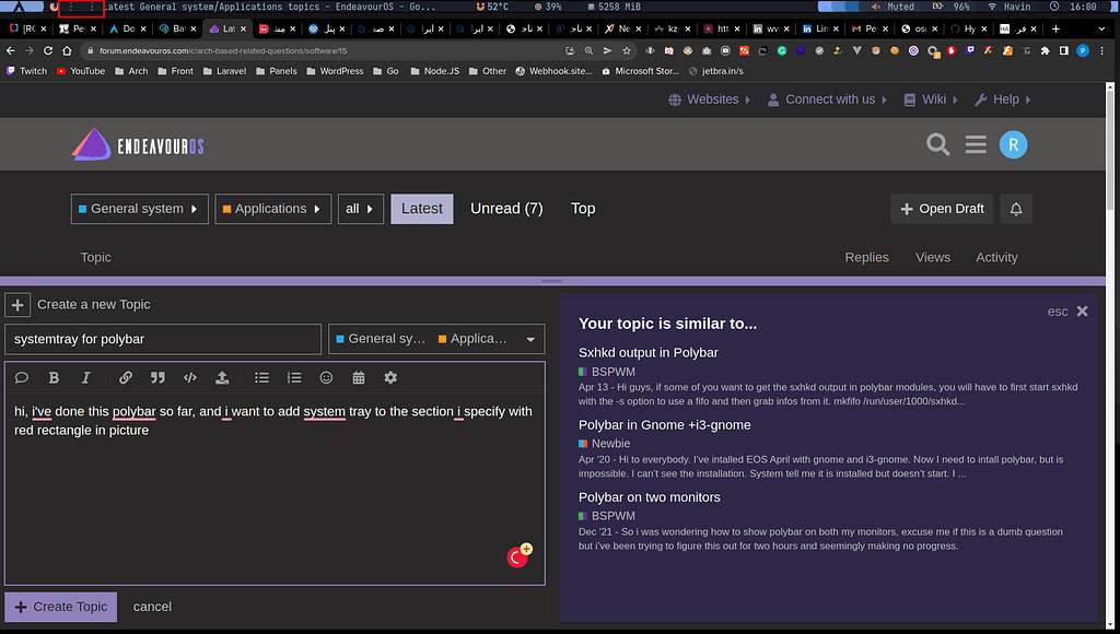 [SOLVED] Systemtray for polybar Applications EndeavourOS