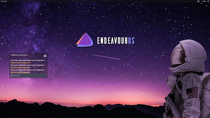 LightDM login screen after three unsuccessful attempts to use the fingerprint reader