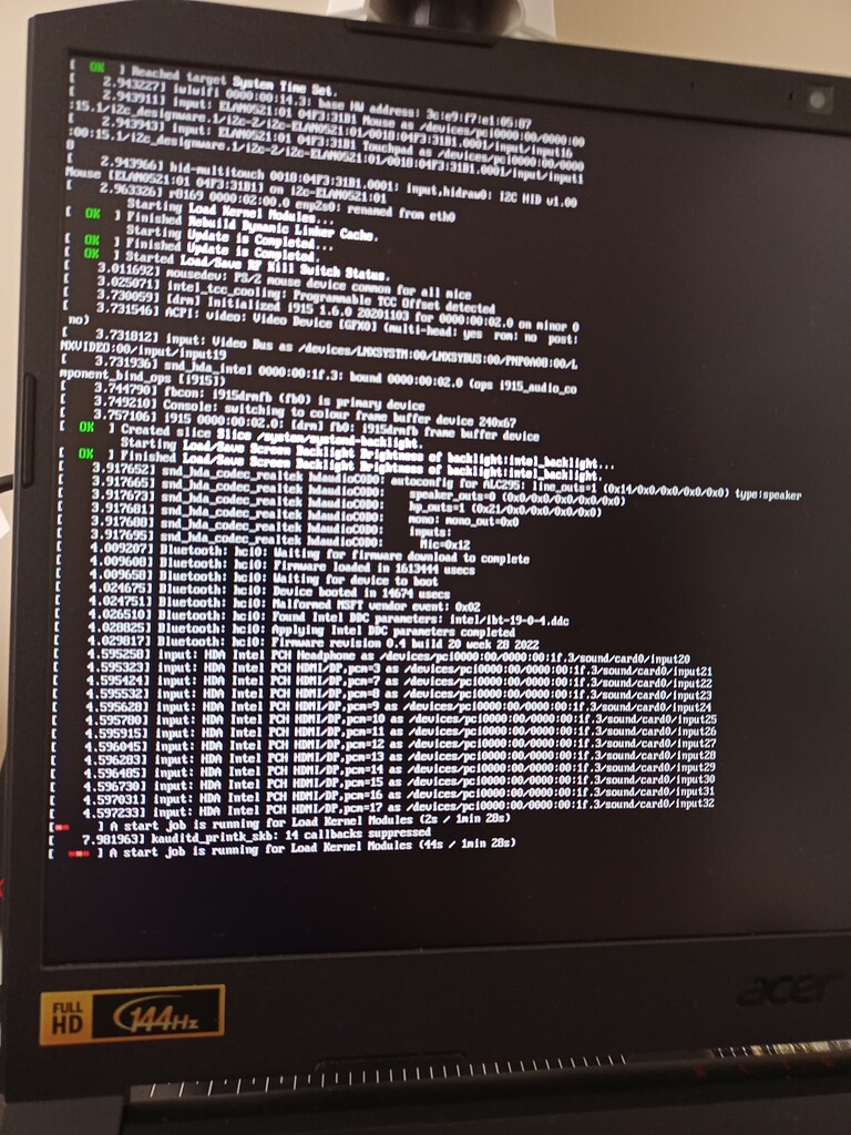 A start job is running for Load Kernel Modules - Newbie - EndeavourOS