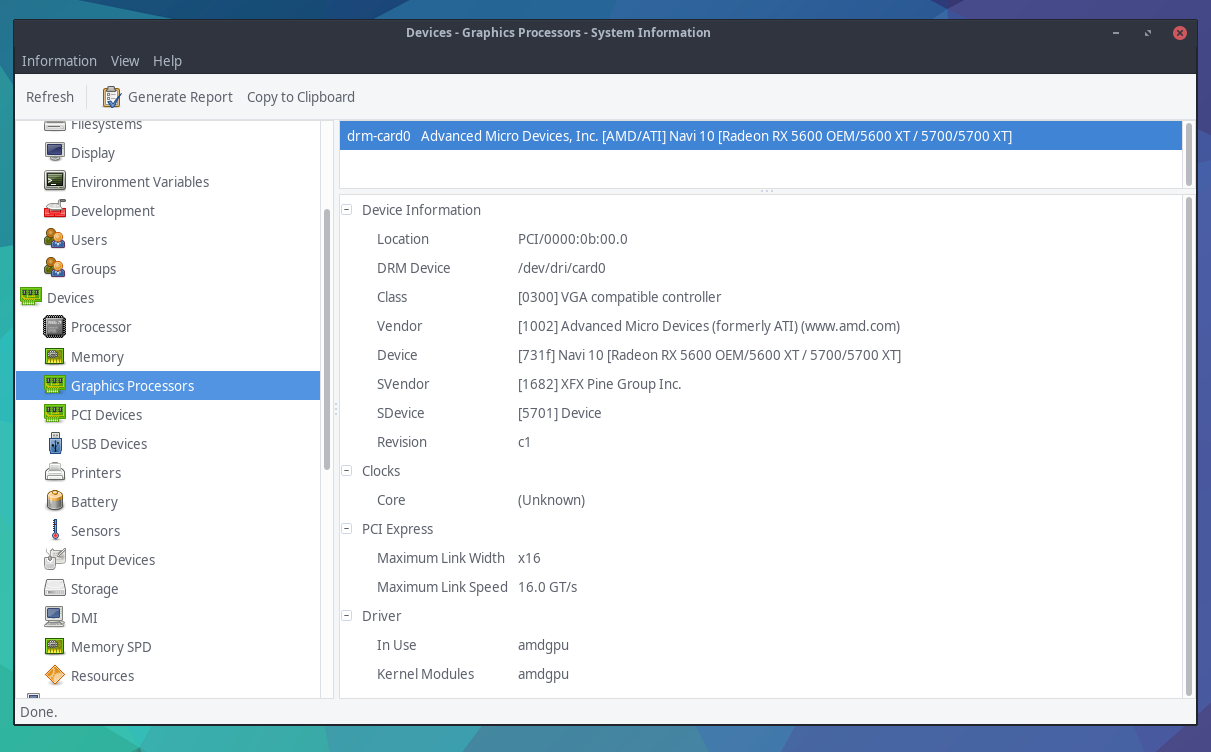 graphics processors system info