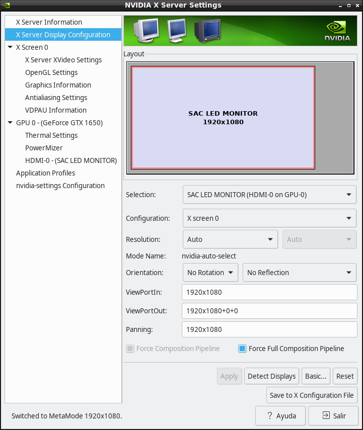 Display configuration Nvidia