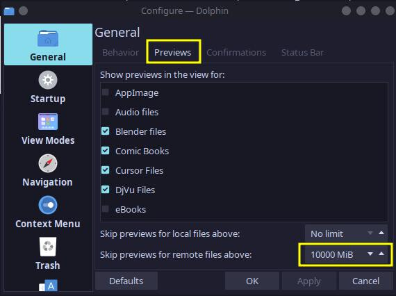 KDE - Dolphin does not show thumbnails on mounted or network drives ...