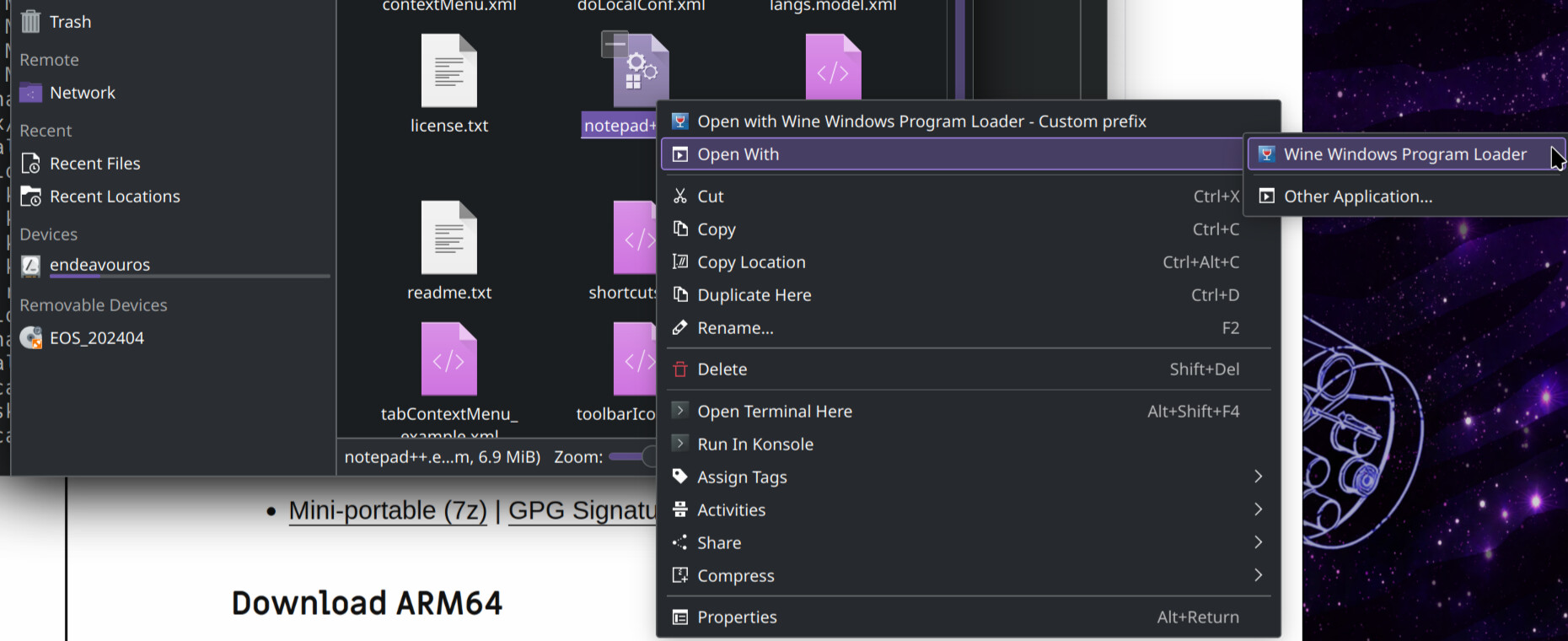 A problem with wine program loader newbie endeavouros
