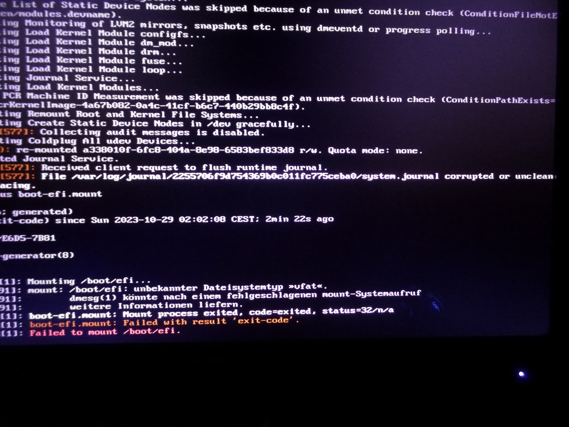 Yay system update made boot/efi's vfat an unknown type of file system