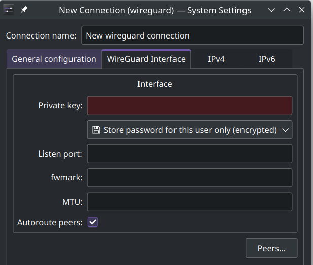 How generate Wireguard client key pair on Plasma Plasma EndeavourOS
