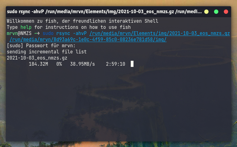 rsync-screenshot of the trial to copy it over